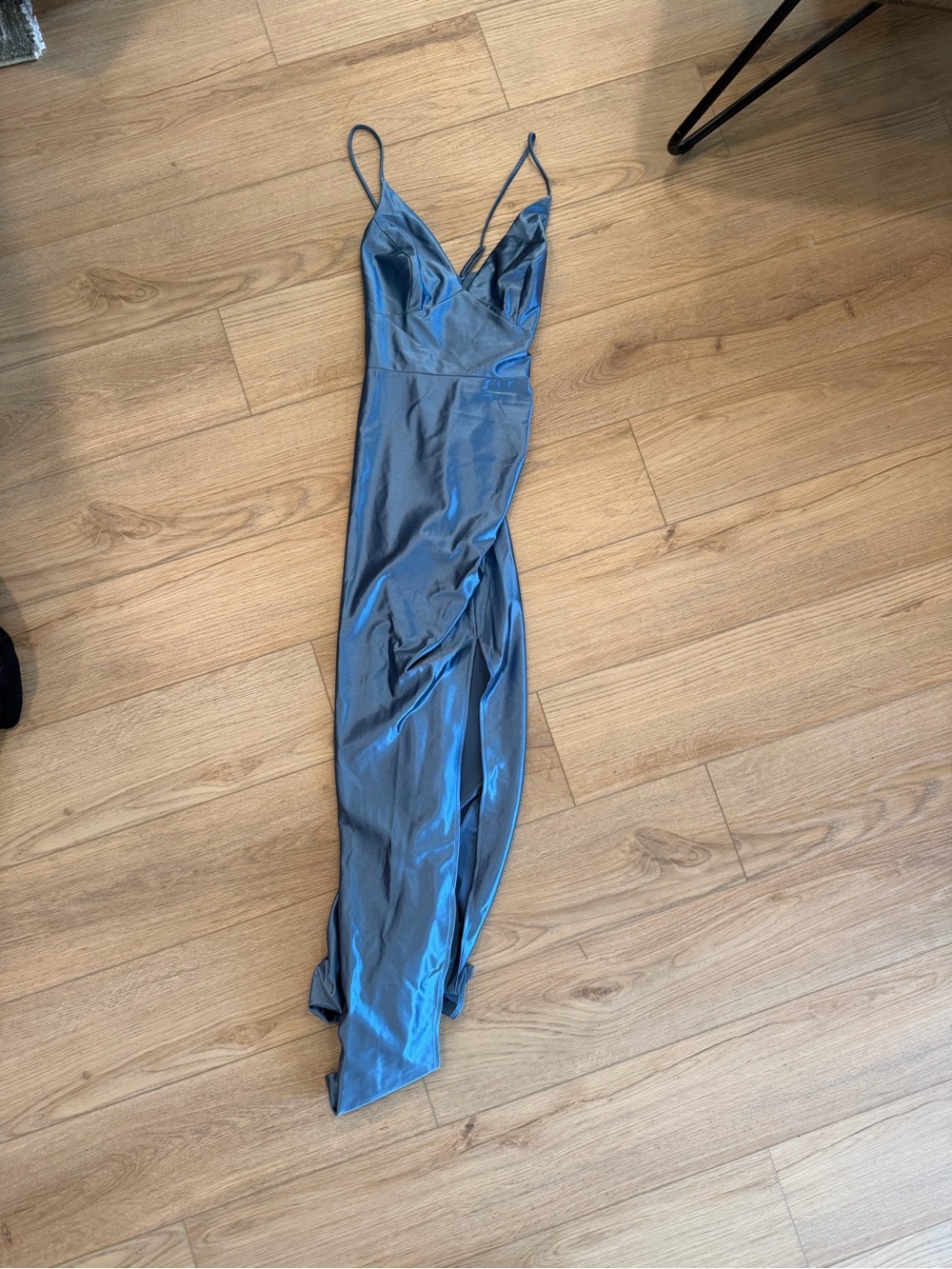 Satin Slip Maxi Dress in Steel Blue
